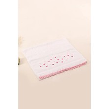 Mata Çeyiz Kadife Ponponlu El ve Yüz Havlusu 50X90 Kalp Desen 6 Adet Krem