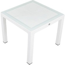 Norino Mandella 90X90 Elit Rattan Masa (Camlı) Beyaz