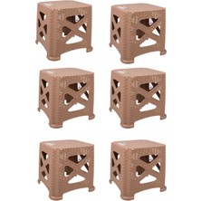 Norino Mandella Sağlam Plastik Elit Rattan Küçük Tabure (6 Adet) Teak