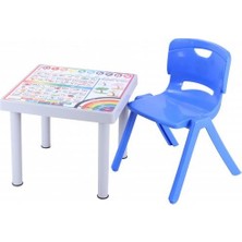 Norino Sağlam Plastik Mandella Rubi Türkçe Desenli Çocuk Masası 1 Adet Nova Büyük Çocuk Koltuk Mavi