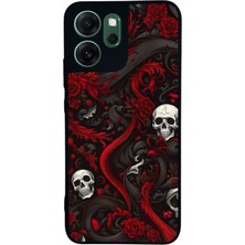 Scaleta Case Reno 14F Uyumlu Kafatası Tasarımlı Glossy Mat Siyah Silikon Telefon Kılıfı