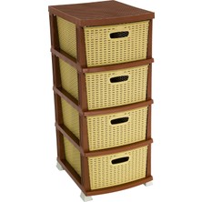 Norino Sağlam Plastik Rattan Komidin (4 Çekmeceli Sebzelik) Çölbeji