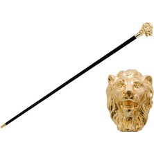 Normadia 92 cm Altın Aslan Bastonu, Yaldızlı Reçine ve Ahşap Gövde, Kauçuk Pirinç Uç