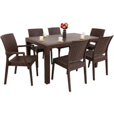 Norino Mandella Elit 90X150 Rattan 2 Elit Koltuk 4 Elit Sandalye Masa Takımı Kahverengi