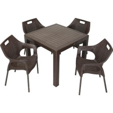 Norino Mandella Elit Rattan 90X90 Star Koltuk Masa Takımı Kahverengi
