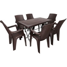 Norino Mandella Zeugma 70X120 Katlanır Ayak 6 Kişilik Nibras Koltuk Masa Takımı Kahverengi