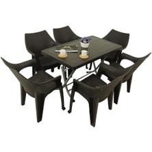 Norino Mandella Zeugma 70X120 Katlanır Ayak 6 Kişilik Polo Koltuk Masa Takımı Kahverengi