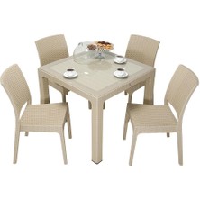 Norino Mandella Elit Rattan 90X90 Elit Sandalye Camlı Masa Takımı Çölbeji