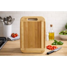 Doğal Bambu Kesme Tahtası | Tutacaklı | Kaymaz | Mutfak ve Servis Tahtası