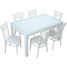 Norino Mandella Wood 90X150 Silver Tifany Sandalye Camlı Masa Takımı Beyaz