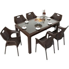 Norino Mandella Elit Rattan 90X150 Star Koltuk Camlı Masa Takımı Kahverengi