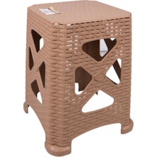 Norino Mandella Sağlam Plastik Elit Rattan Büyük Tabure Teak