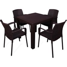 Norino Mandella Elit Rattan 80X80 Defne Koltuk Masa Takımı Kahve