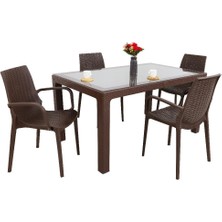 Norino Mandella Elit Rattan 90X150 4 Kişilik Nirvana Koltuk Camlı Masa Takımı Kahverengi