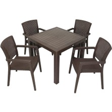 Norino Mandella Elit Rattan 90X90 Zeus Koltuk Masa Takımı Kahverengi