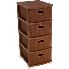 Norino Sağlam Plastik Örgü Komidin (4 Çekmeceli Sebzelik) Kahverengi