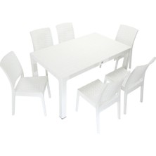 Norino Mandella Elit Rattan 90X150 Elit Sandalye Masa Takımı Beyaz