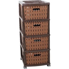 Norino Sağlam Plastik Bambu Komidin (4 Çekmeceli Sebzelik) Kahverengi