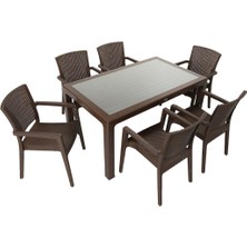 Norino Mandella Elit Rattan 90X150 Zeus Koltuk Camlı Masa Takımı Kahverengi