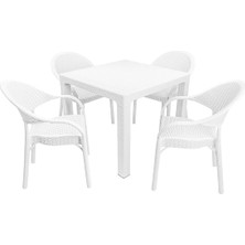 Norino Mandella Elit Rattan 90X90 Eylül Koltuk Masa Takımı Beyaz