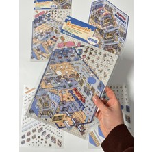 Kağıt Gemi Dıy 3 Katlı Süpermarket Tasarlama 2yaprak 254 Adet 3D Izometrik Diorama Sticker Seti/etiket/çıkartma