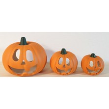 Gözeler El Boyaması Dekoratif Turuncu Balkabağı Mumluk Orta Boy – LED Mum ile Birlikte  10 cm x 9 cm