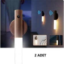 Evinizin Vitrini 2 Adet Şarjlı LED Ahşap Renk - Duvar Lambası - Hareket Sensörlü - Günışığı - Kablosuz - Lüks Aplik