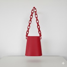 Mottopi Zincirli Dikey Çanta,el ve Omuz Çantası,3d Baskı Çanta-Kırmızı