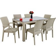 Norino Mandella Elit Rattan 90X150 2 Elit Koltuk 4 Elit Sandalye Camlı Masa Takımı Çölbeji