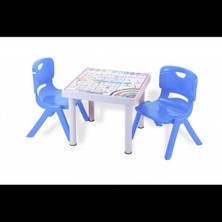 Norino Sağlam Plastik Mandella Rubi Türkçe Desenli Çocuk Masası 2 Adet Nova Orta Çocuk Koltuk Mavi