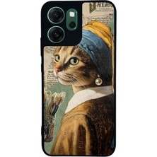 Scaleta Case Reno 14F Uyumlu Kedi Tasarımlı Glossy Mat Siyah Silikon Telefon Kılıfı