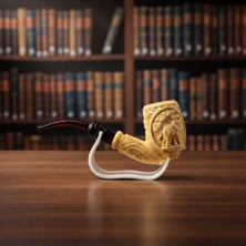 Goldenlight Meerschaum El Oyması Lületaşı Pipo. Çift Taraflı Fil Figürlü, %100 Blok Taş Gövde Akrilik Ağızlık Özel Tasarım