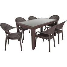 Norino Mandella Elit Rattan 90X150 Eylül Koltuk Camlı Masa Takımı Kahverengi