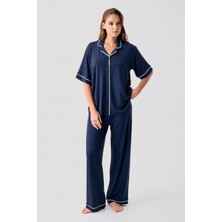 Artış Collection Kısa Kollu Düğmeli Oversize Esnek Viskoz Pijama Takım 19210
