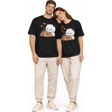 Nevermind Sevimli Panda Baskılı Sevgili Kombini Çift Tişört Oversize Unisex Çift Kombin 2'li Set