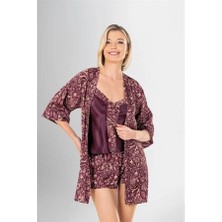 Letsii 3'lü Desenli Saten Şort Takımı Standart Renk