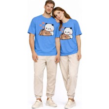 Nevermind Sevimli Panda Baskılı Sevgili Kombini Çift Tişört Oversize Unisex Çift Kombin 2'li Set