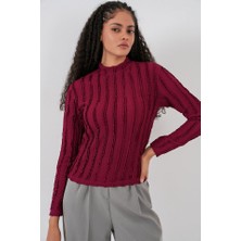 Queene Dreams Dokulu Esnek Örme Bluz 975 - Bordo