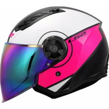 Ls2 Aırflow 2 Cover Beyaz-Pembe Kask (Gökkuşağı Vizör)
