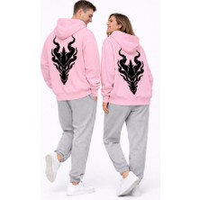 Nevermind Unisex Ejderha Baskılı Beyaz Sevgili Kombini Oversize Hoodie Seti