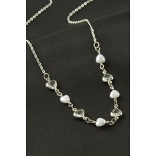 Osense Kalp Inci Kristal Taşlı Kolye