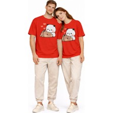 Nevermind Sevimli Panda Baskılı Sevgili Kombini Çift Tişört Oversize Unisex Çift Kombin 2'li Set