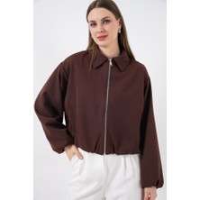 Queene Dreams Oversize Fermuarlı Ceket 0735 - Kahverengi