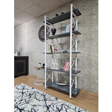 Sevinç Mobilya Çıkıntılı Beyaz Boyalı Kitaplık - 5 Raflı Suntalem Lüks Kitaplık