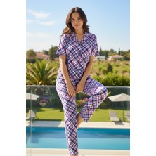 Remsa Kadın Desenli Kısa Kol Suprem Pijama Takımı 0229 Mor