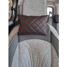 Özgürce Iki Adet Deri Kapitone Oto Boyun Yastığı Kırmızı Dikişli