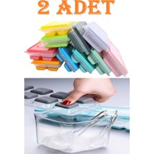 Güzelyüz Avm 2 Adet Pratik 12 Bölmeli Bas Parmak Silikon Buz Kalıbı Kapaklı Yapışmaz Bas Çıkar Buzluk