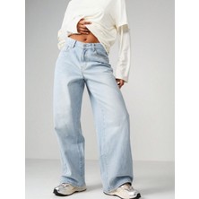 Maison De Mode Buz Mavi Palazzo Pantolon Wide Leg Yüksek Bel Denim Jeans