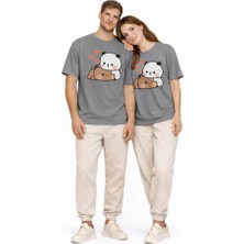 Nevermind Sevimli Panda Baskılı Sevgili Kombini Çift Tişört Oversize Unisex Çift Kombin 2'li Set
