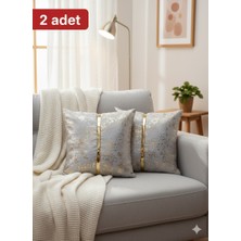 Lüks 2'li Kadife Kırlent Kılıfı Seti - 40X40 cm Altın Şeritli Dekoratif Yastık Kılıf Varaklı